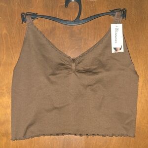 No Boundaries Chocolate Brown Ribbed V-Neck Crop Tank